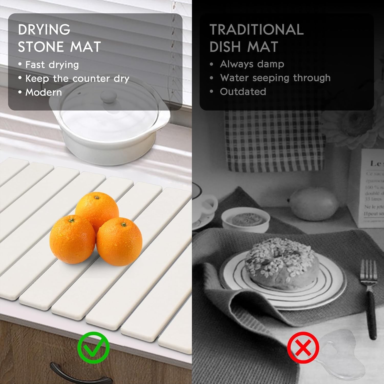 Large Stone Dish Drying Mats for Kitchen Counter, 23"(L)×15"(W) Quick Dry Col...