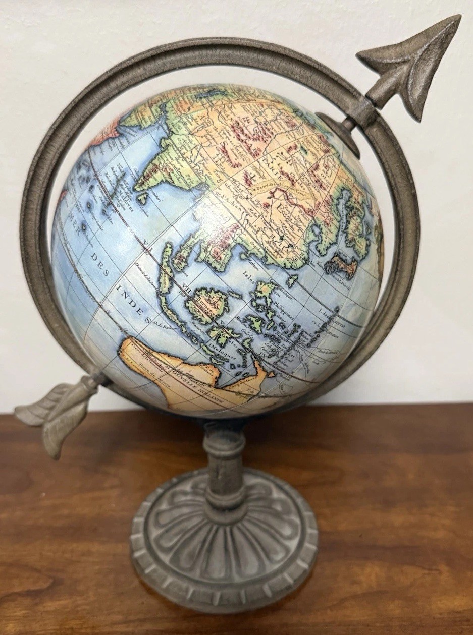 VTG World Globe Terrestre A Paris Robert De Vaugondy Style Olde World Cast Iron