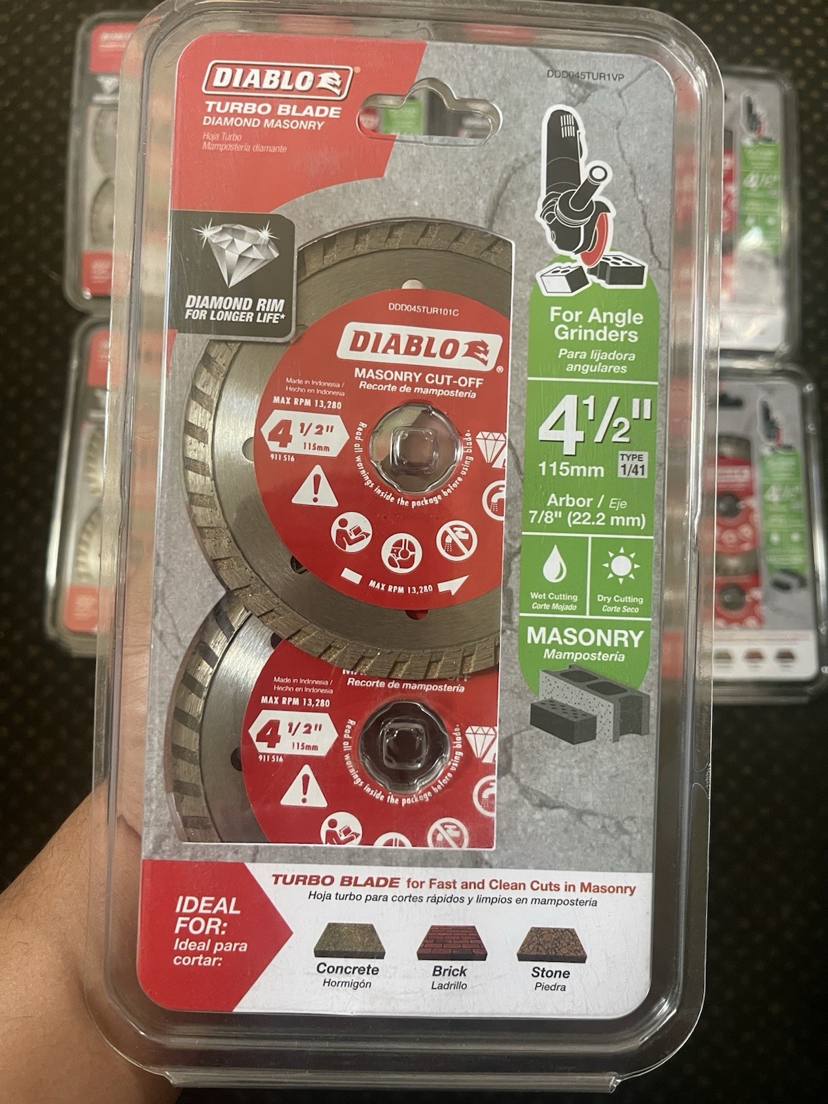 DIABLO 4-1/2 " Turbo Rim Masonry Diamond Cut Off Blade Value Pack (2-Pack), NEW