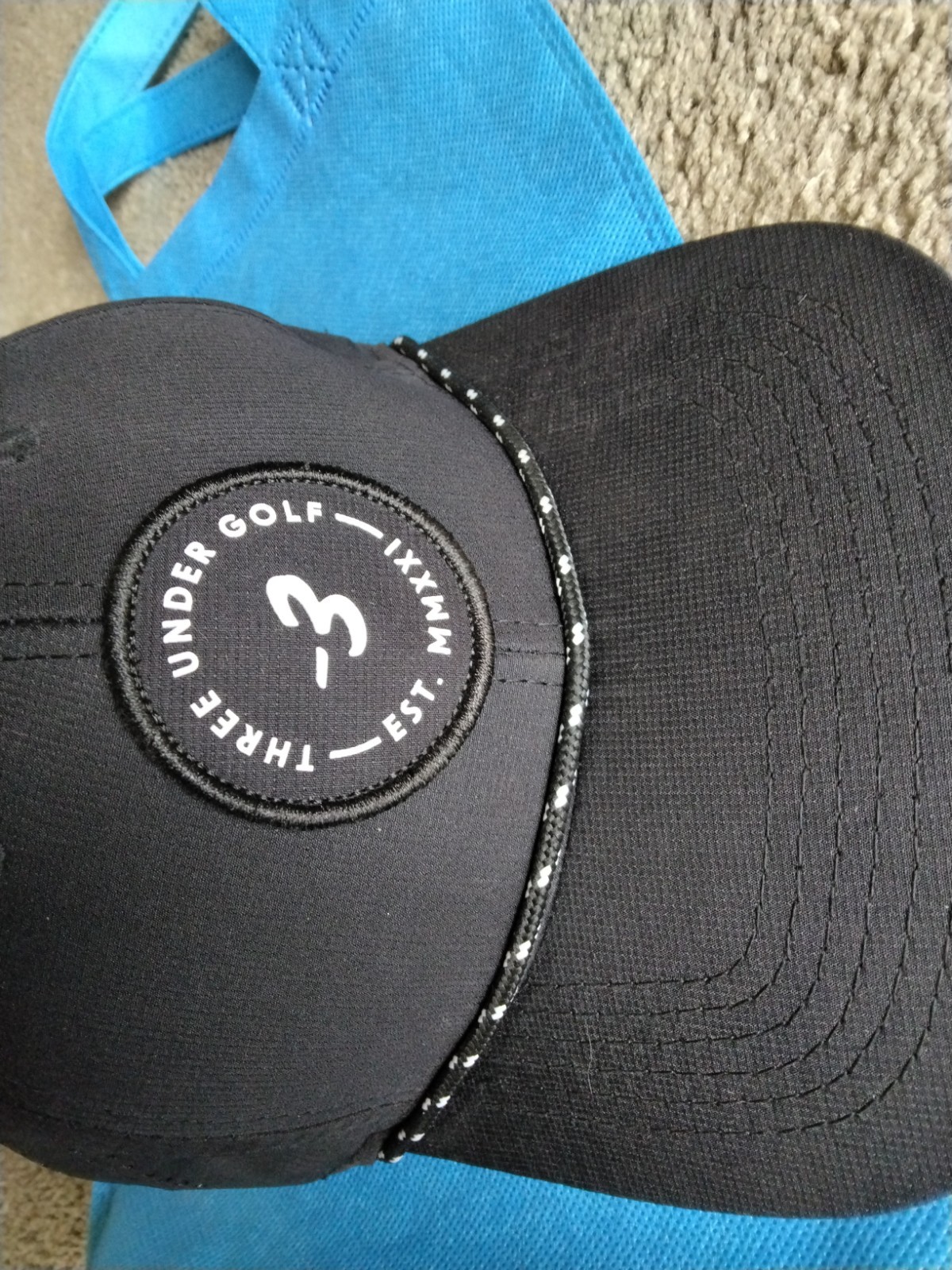 Three Under Golf Vented Cap - Est. MMXXI - Black & White Snap Back - Adjustable