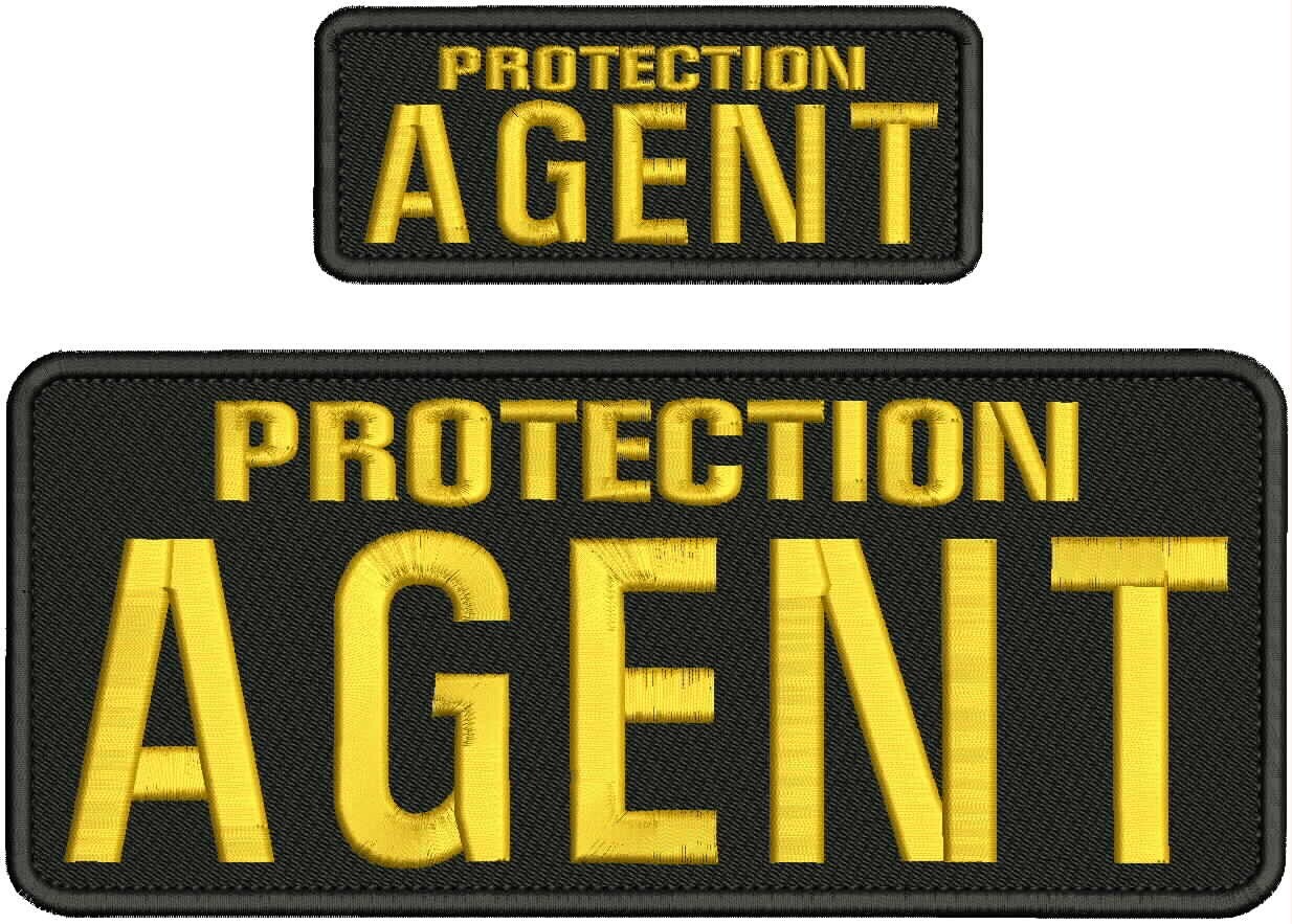 PROTECTION AGENT embroidery patches 4x10 and 2x5 hook on back ON GOLD ON BLACK