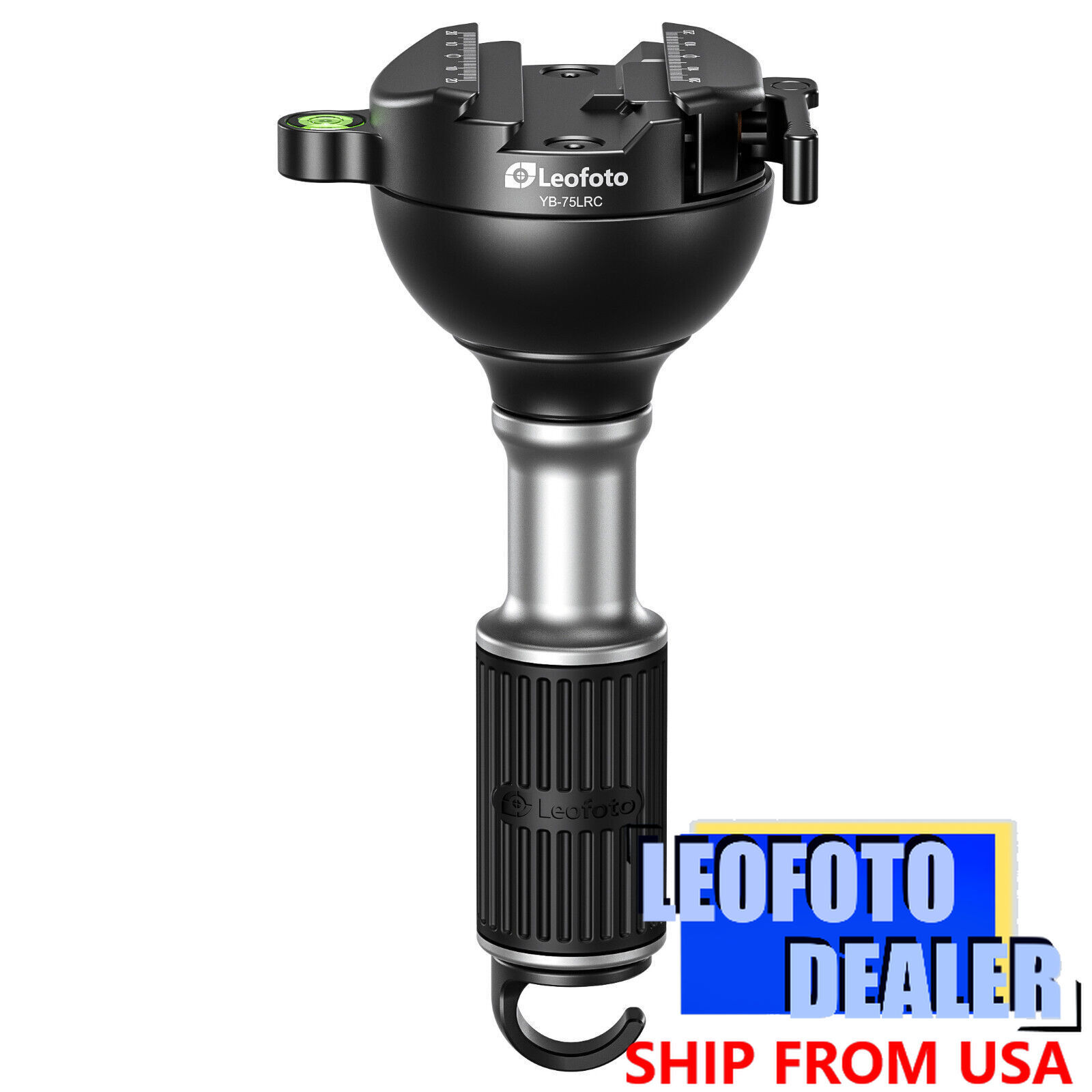 Leofoto YB-75LRC Leveling Head with Handle for 75mm Bowl/Arca+Picatinny