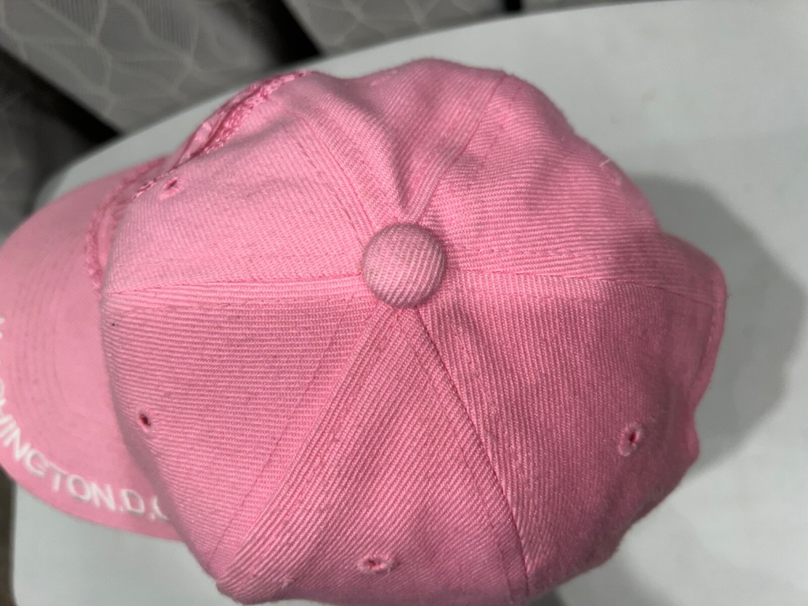 Pink with White Washington DC Embroidered Patch Hat Cap By City Hunter Hook Loop
