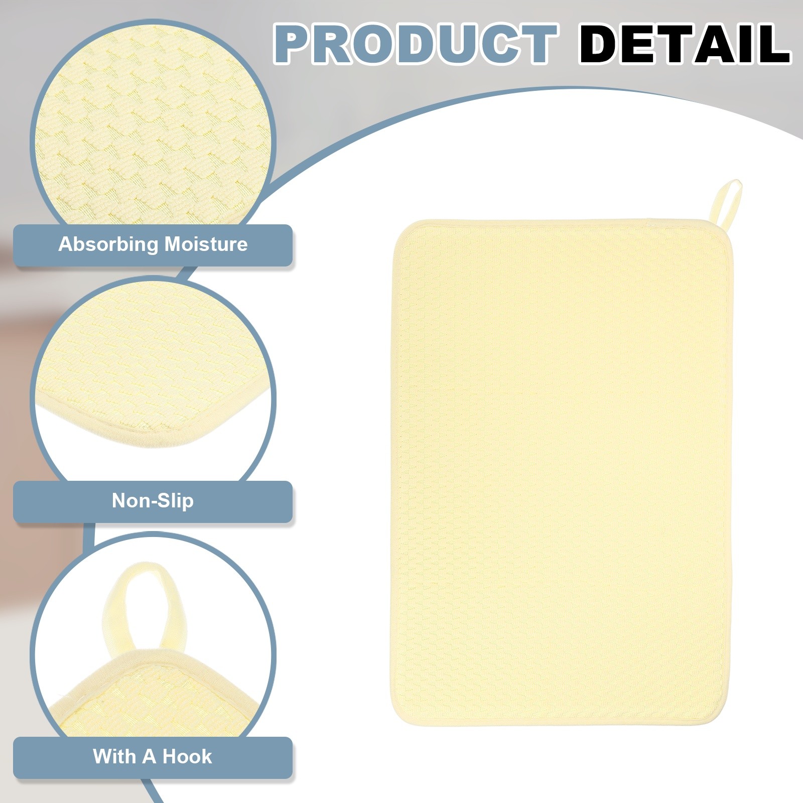 Microfiber Dish Drying Mat,24 x 18 Inch Absorbent Dish Drying Mat, Yellow