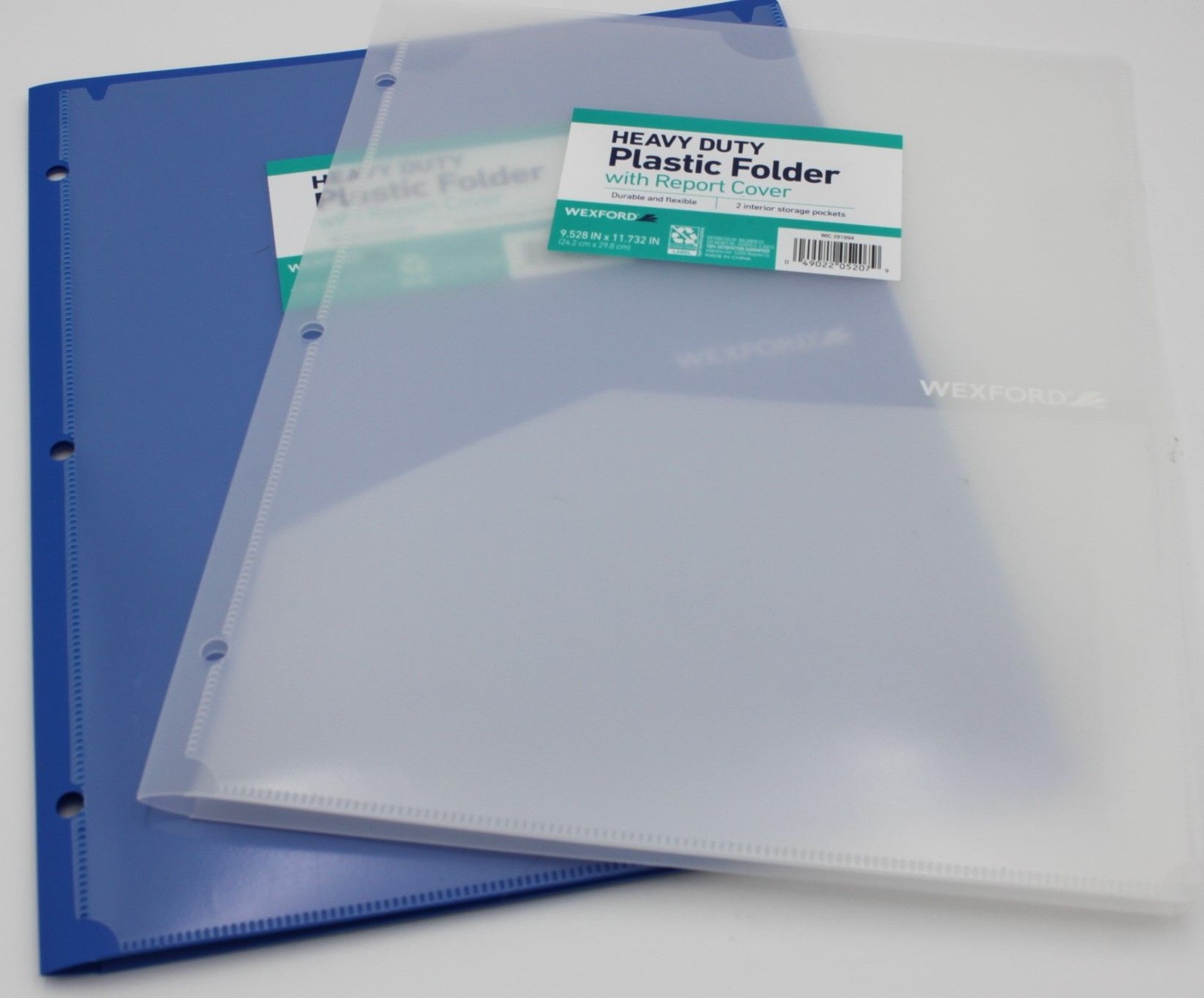 Wexford 2-PACK Heavy Duty Plastic Report Cover Folder 9.5 x 11.7 Clear & Blue