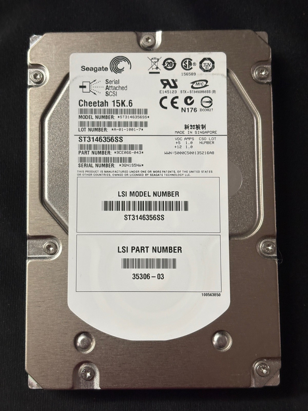 Seagate ST3146356SS 146GB SAS, 15K, 3Gbps Drive   Engenio 35306.03   9CE066-043