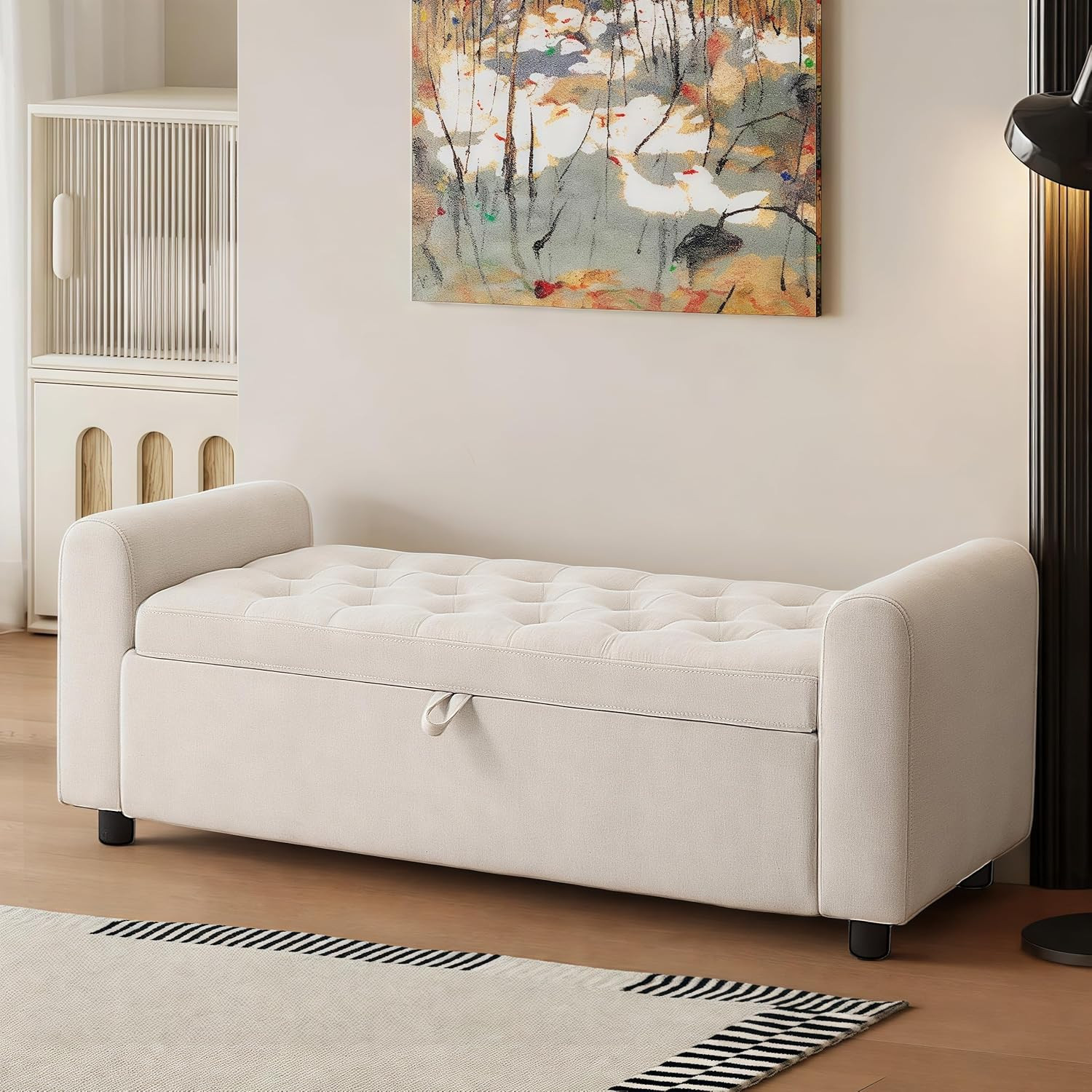 48" Ottoman with Storage, Tufted Storage Ottoman Bench, Convenient Living Room F