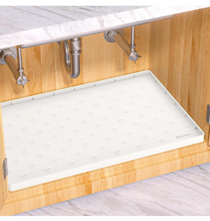 Sdpeia Under Sink Mat for  22”x19” Cabinet, Upgraded Silicone, White
