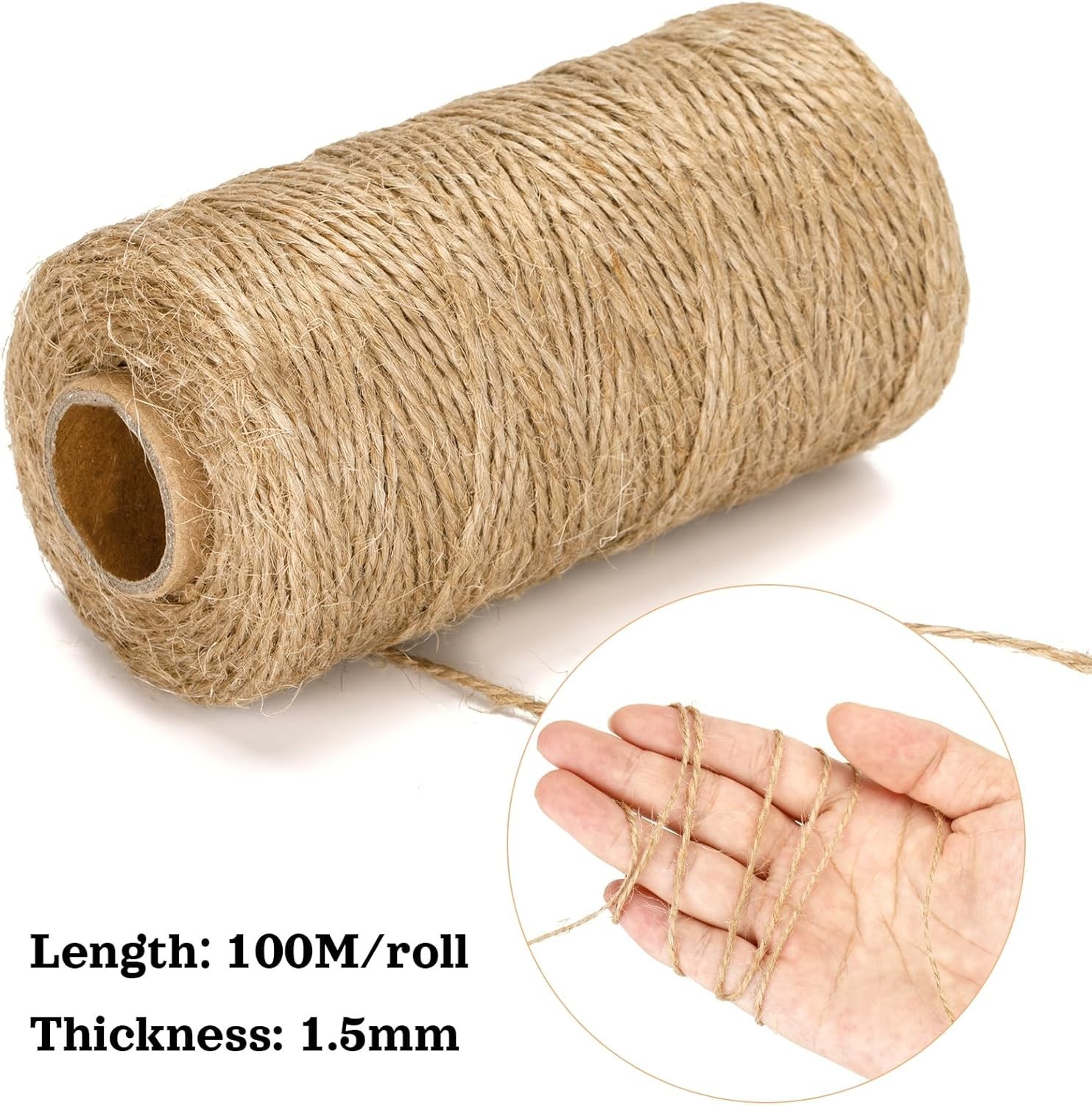 Durable 1.5mm Jute Twine for Garden Projects & Elegant Gift Wrapping - 328 Feet