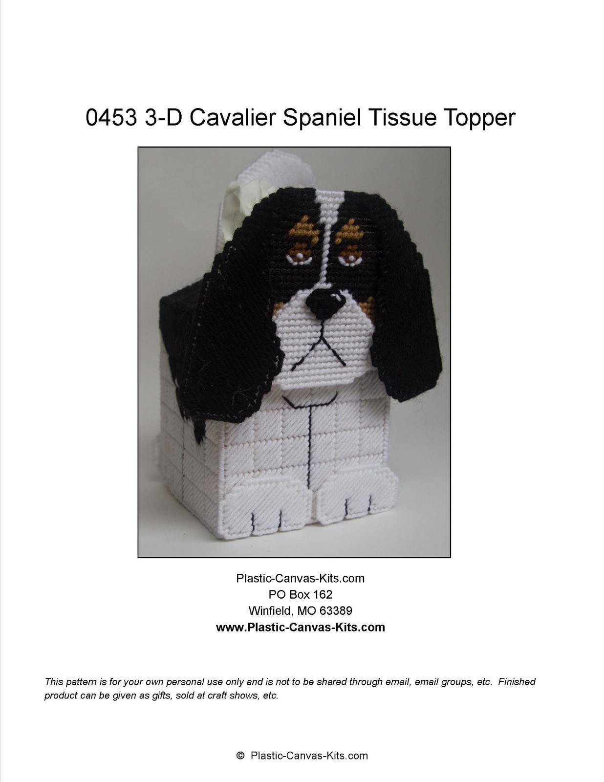 Cavalier Spaniel- 3-D Dog Tissue Topper-Plastic Canvas Pattern or Kit