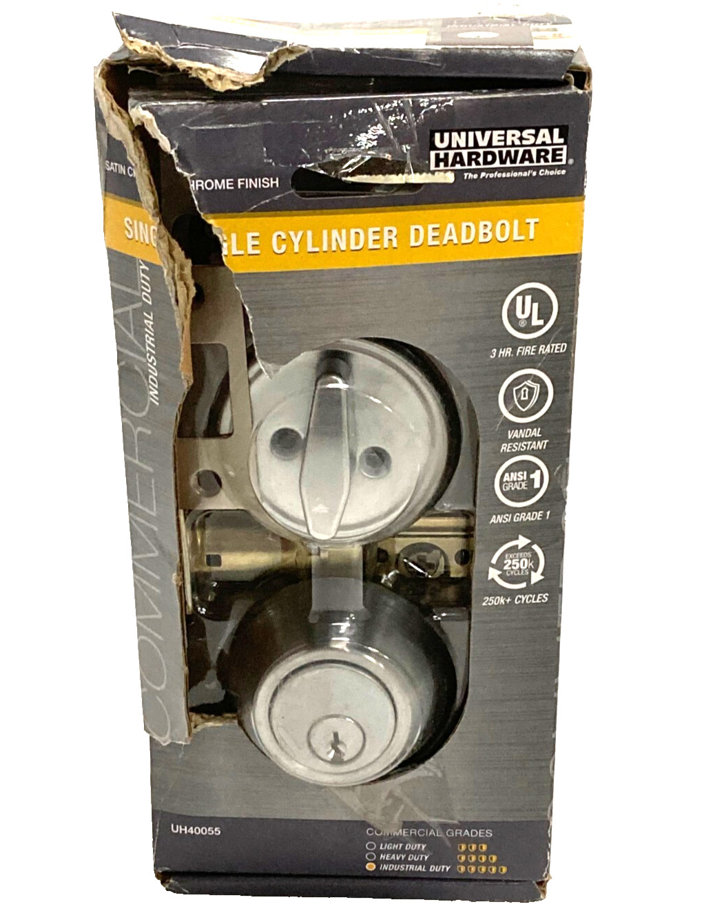 Universal Hardware Commercial Single Cylinder Deadbolt Satin Chrome UH40055