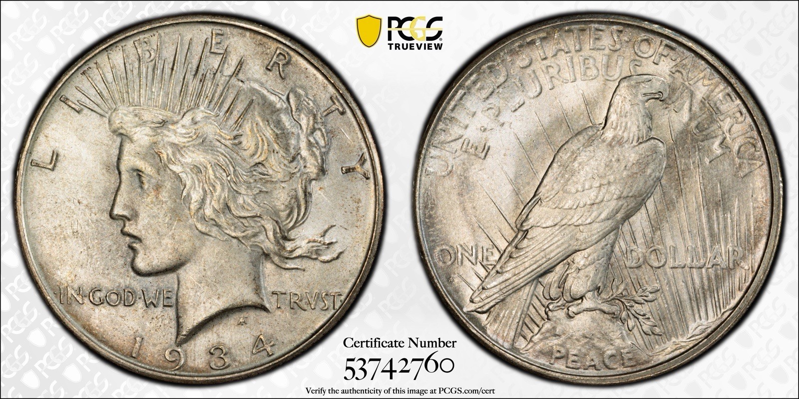 1934 D $1 Peace Silver Dollar - PCGS MS64 - Better Date