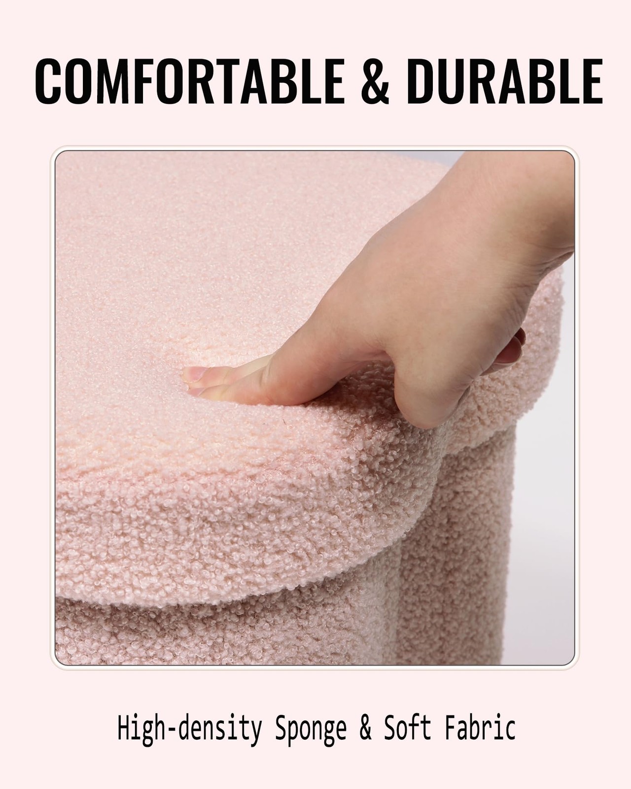 12.6 Inch Small Boucle Storage Ottoman Flower Shaped Teddy Footstool Pink