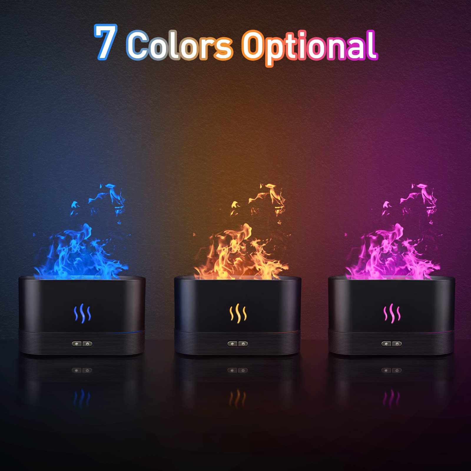 Colorful Flame Air Aroma Diffuser Humidifier, 180ml Classic Flame, Black