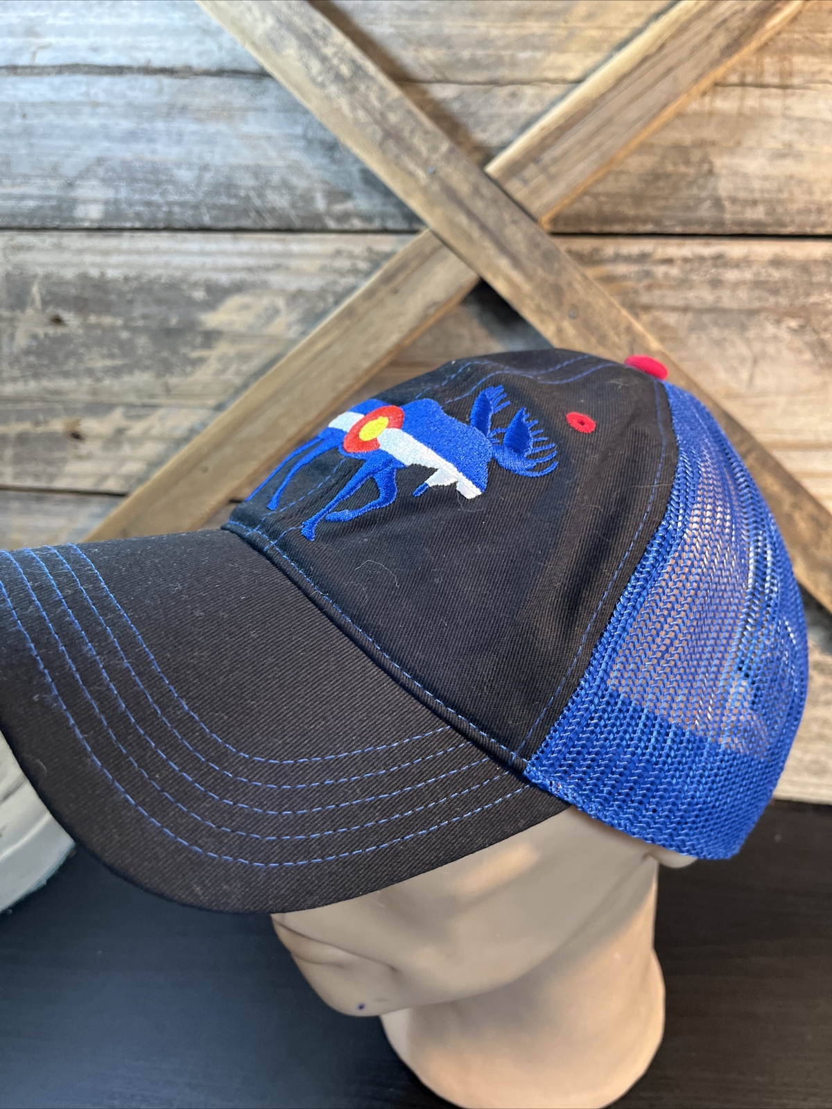 Colorado Moose Trucker Baseball Hat-Cap Strapback Black Blue Mesh