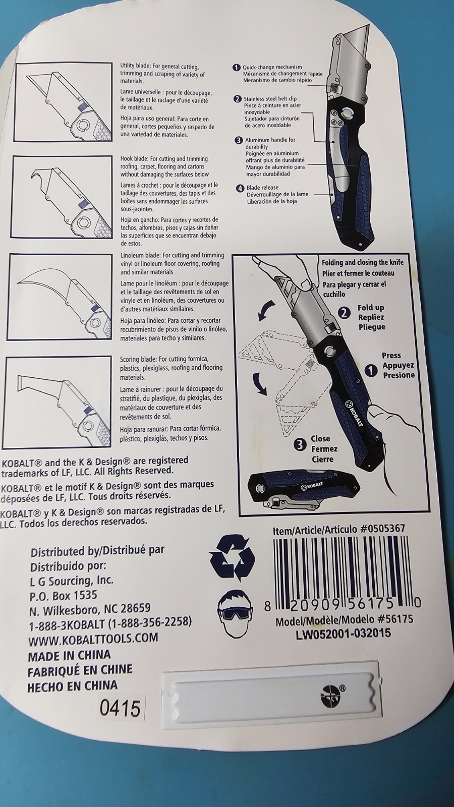 Kobalt Utility Knife Kit Model 56175