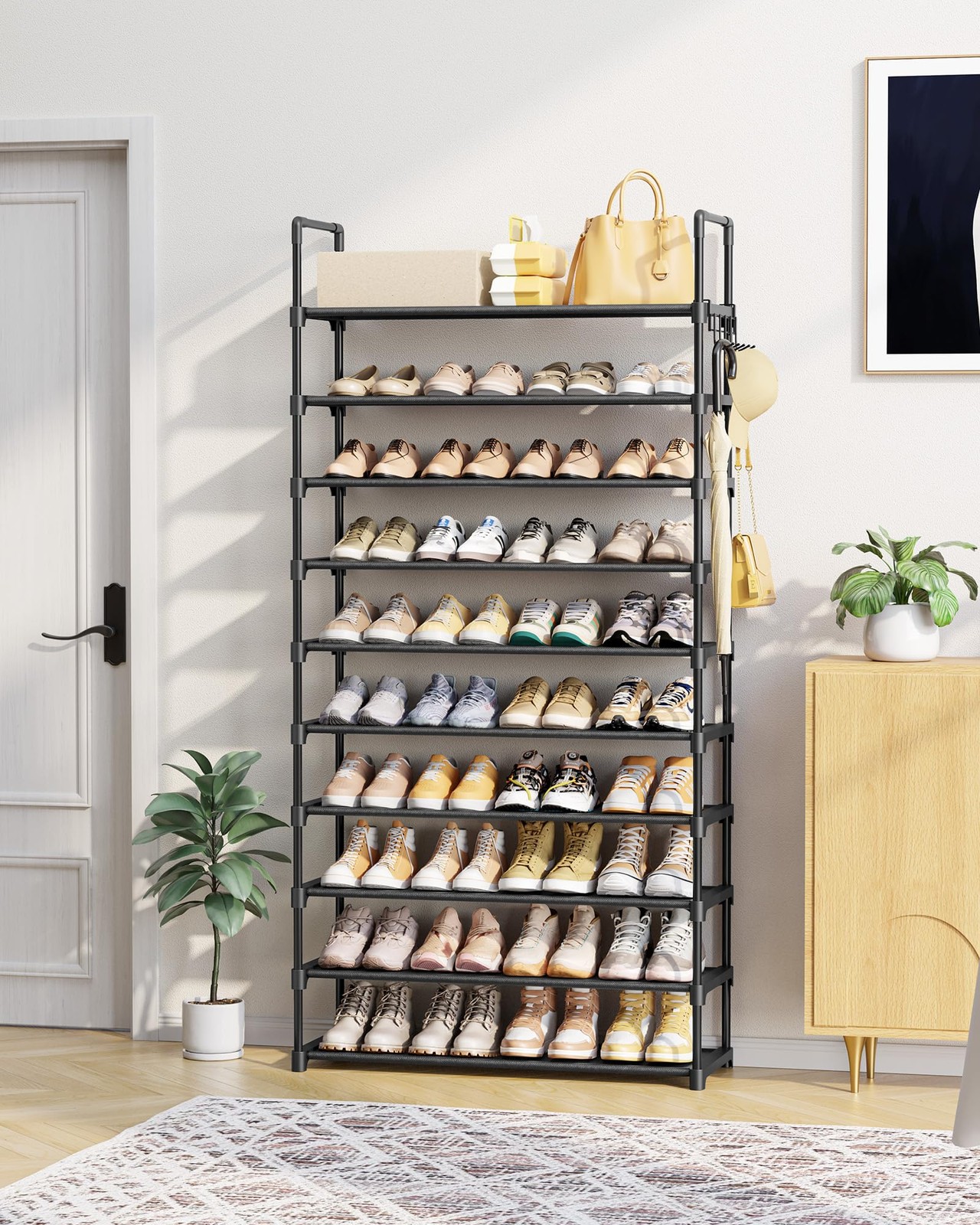 Shoe Rack for Closet 10Tier Shoe Organizer with Hook Rack, LargeCapacity & S...