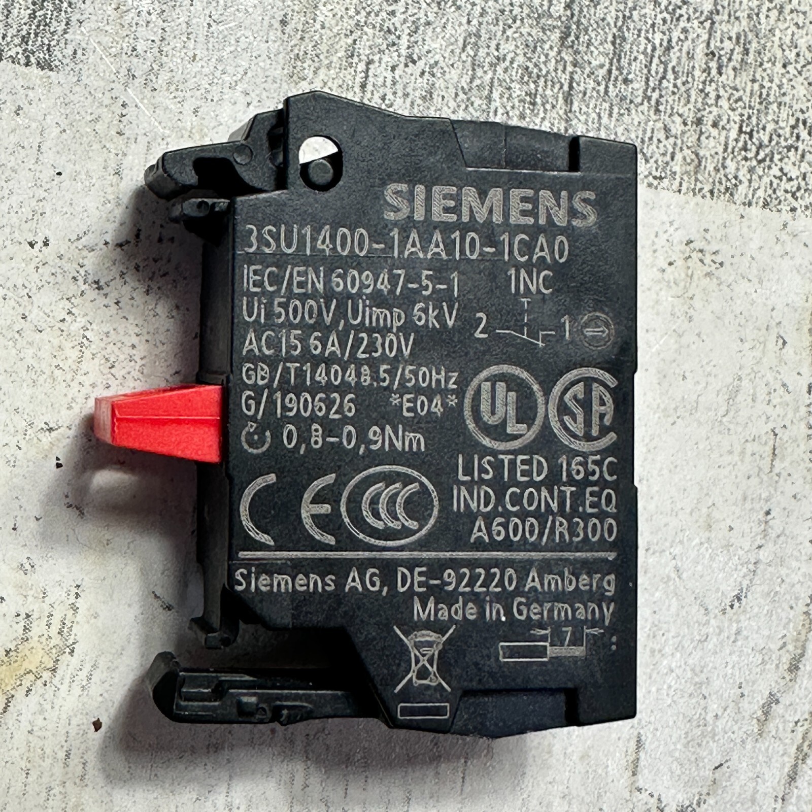 Siemens Contact Module w 1 Element 1NC for 3SU Pilot Devices 3SU1400-1AA10-1CA0