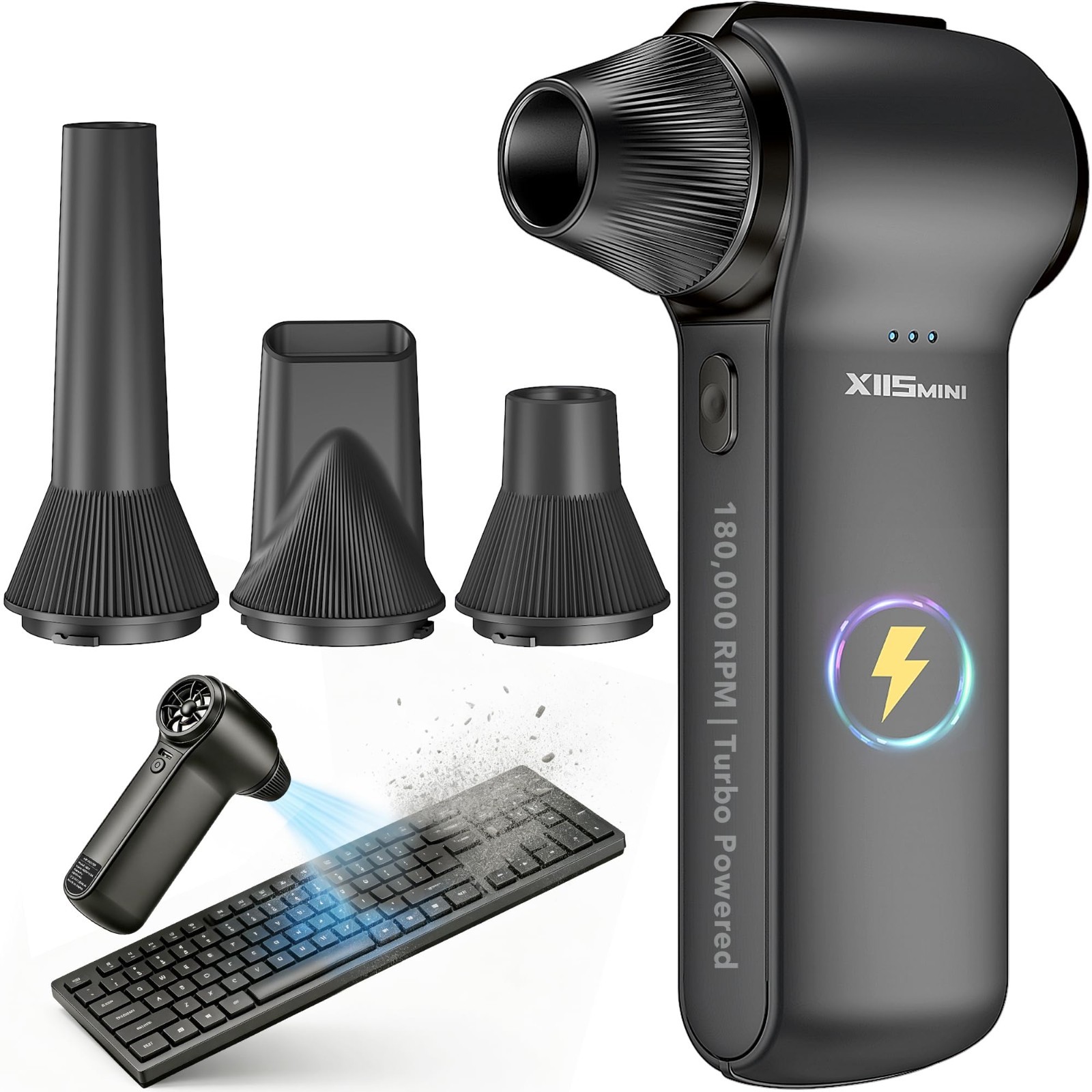 Rechargeable Cordless Air Duster 180,000 RPM | 3-Speed Mini Blower for PC, Keybo