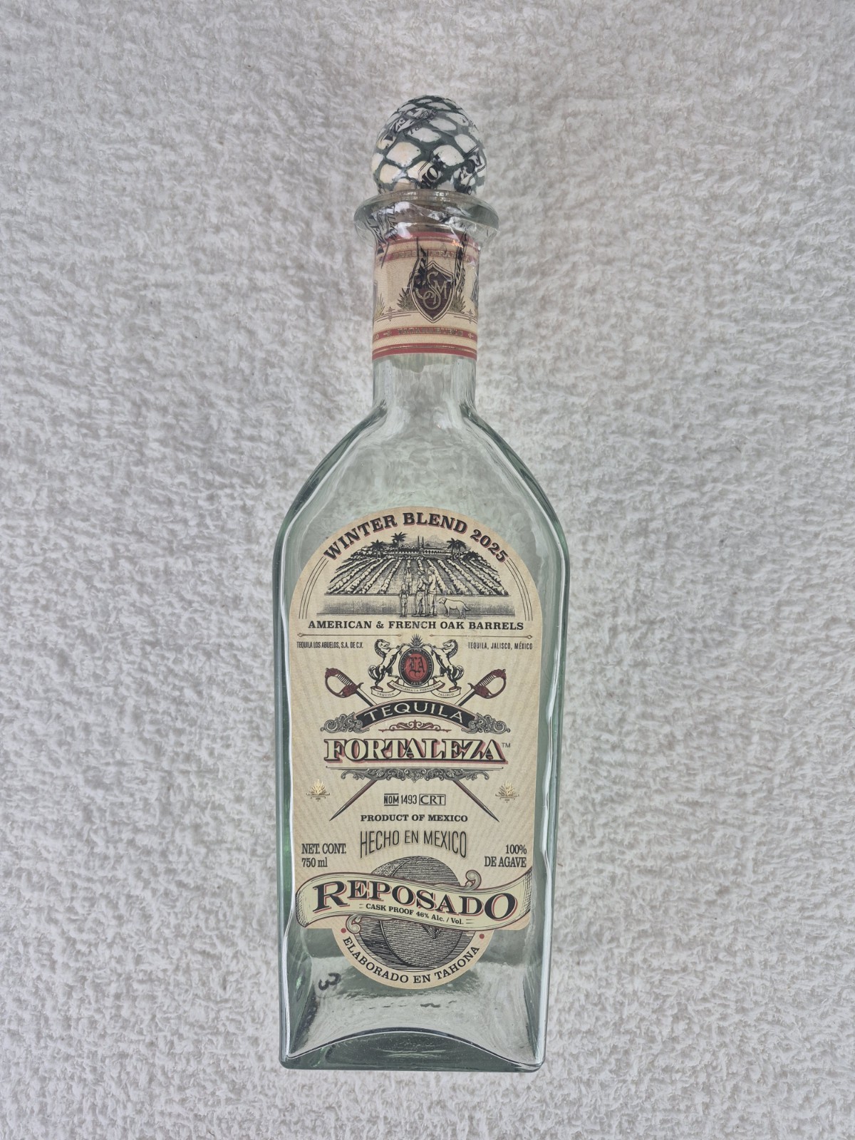 Fortaleza Reposado Winter Blend 2025 Tequila With Cork Empty Bottle Unrinsed
