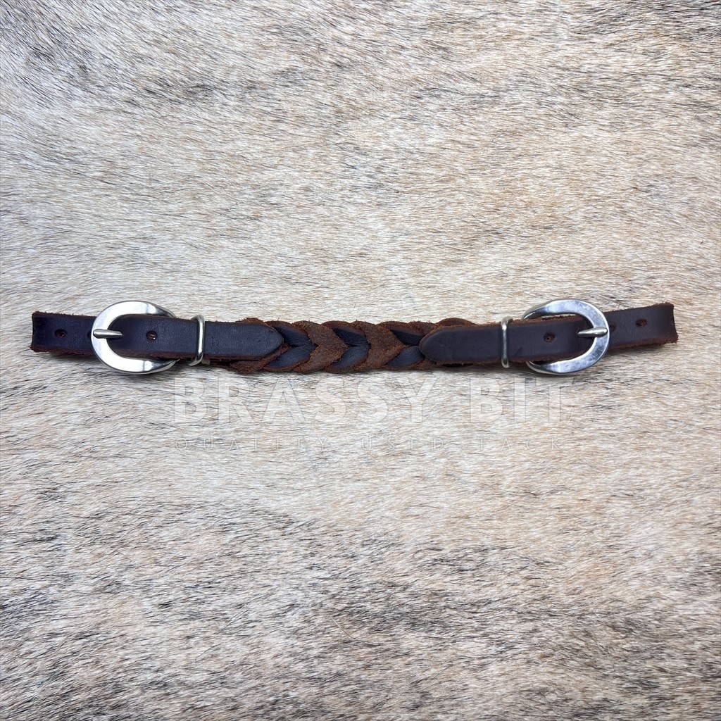 Brassy Bit Tack Braided Leather Curb Strap