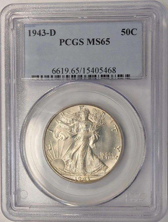 1943 D Walking Liberty Half Dollar PCGS MS-65