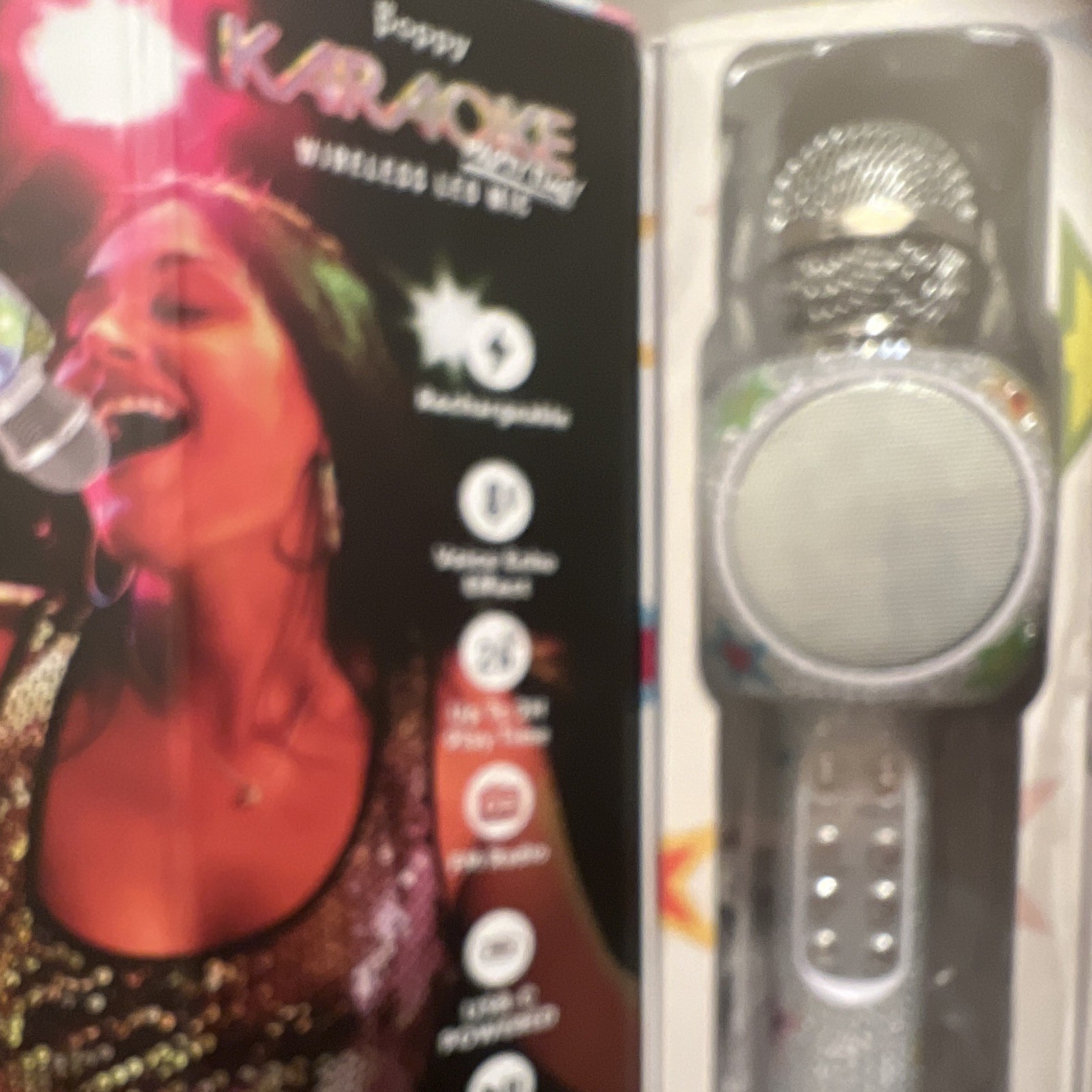 Poppy Karaoke Wireless Handheld LED Mic Rhinestone Pattern Multicolor/Silver