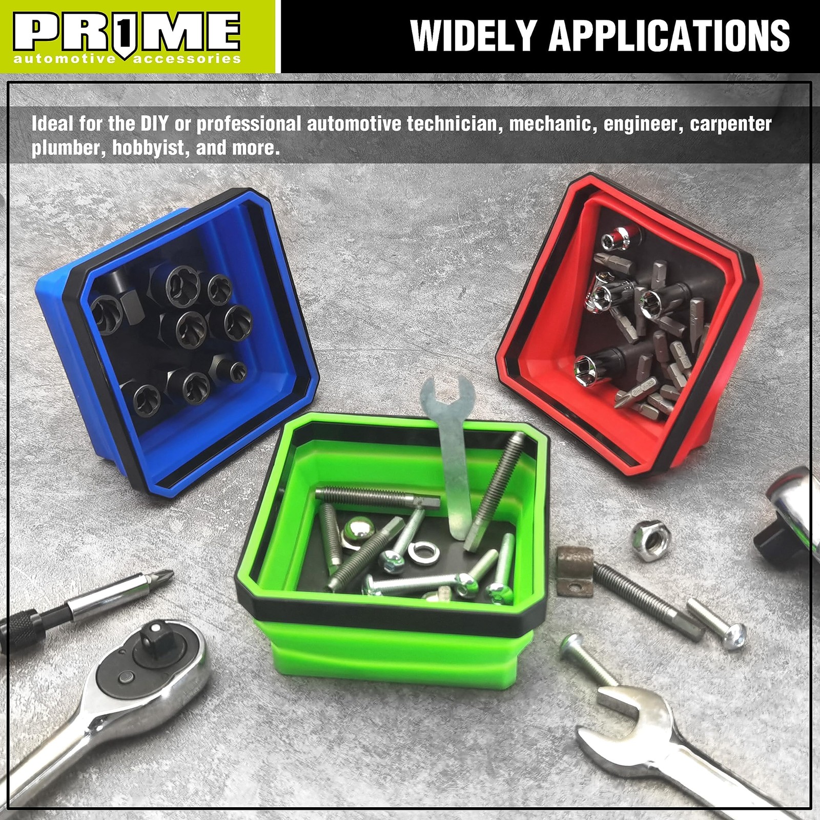 PR1ME Collapsible Magnetic Parts Tray Set, Foldable Basic Trays