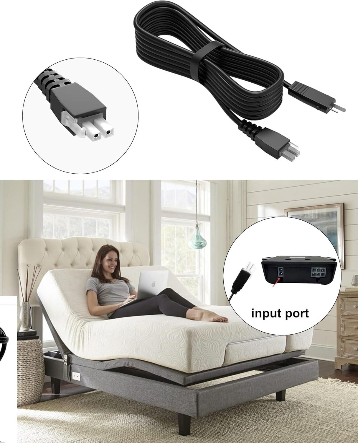 Tempur-pedic Ergo Ease Input Power Cord  Cable Power Prong and Adjustable Base