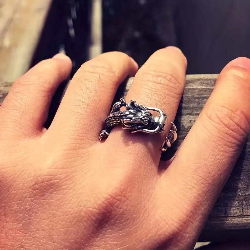 Elegant 925 Sterling Silver Charms Unique Fashion Dragon Ring One Size Fit All