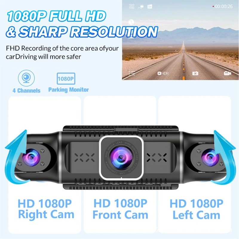 4K 3"IN Dash Cam Car Front Rear Left Right Four Dash Camera Night Vision IPS US