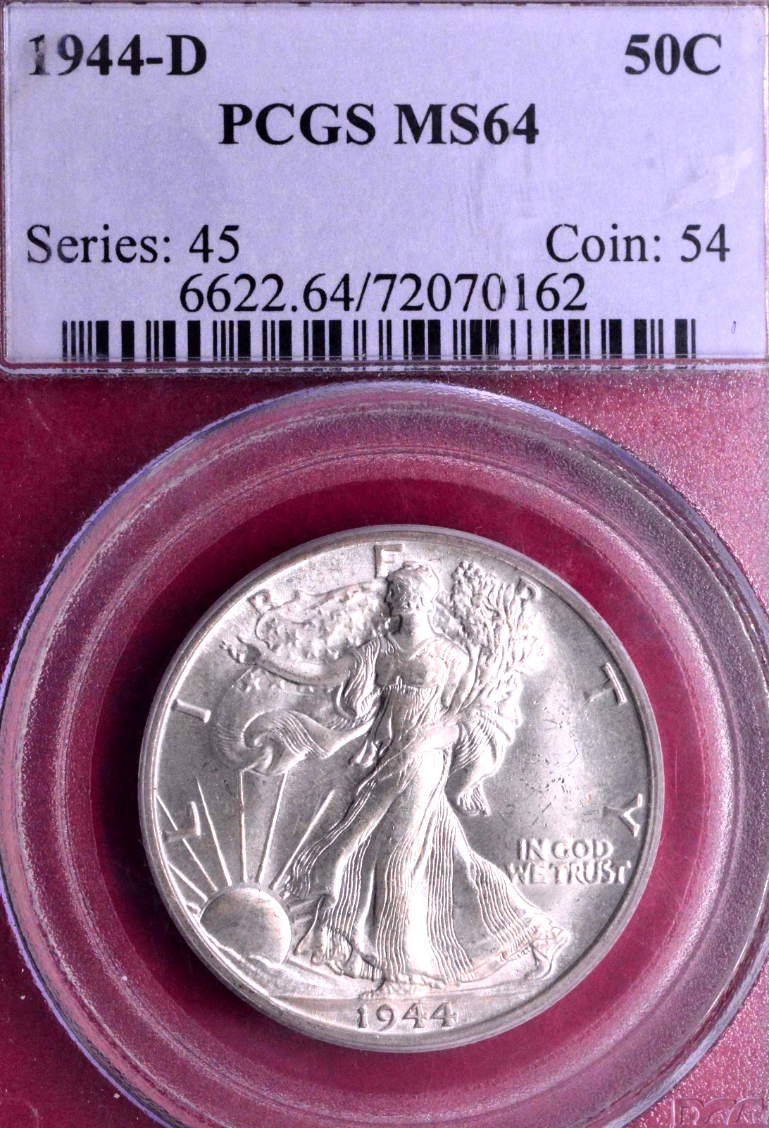 PCGS MS-64 OLD SERIES HOLDER! 1944-D WALKING LIBERTY HALF