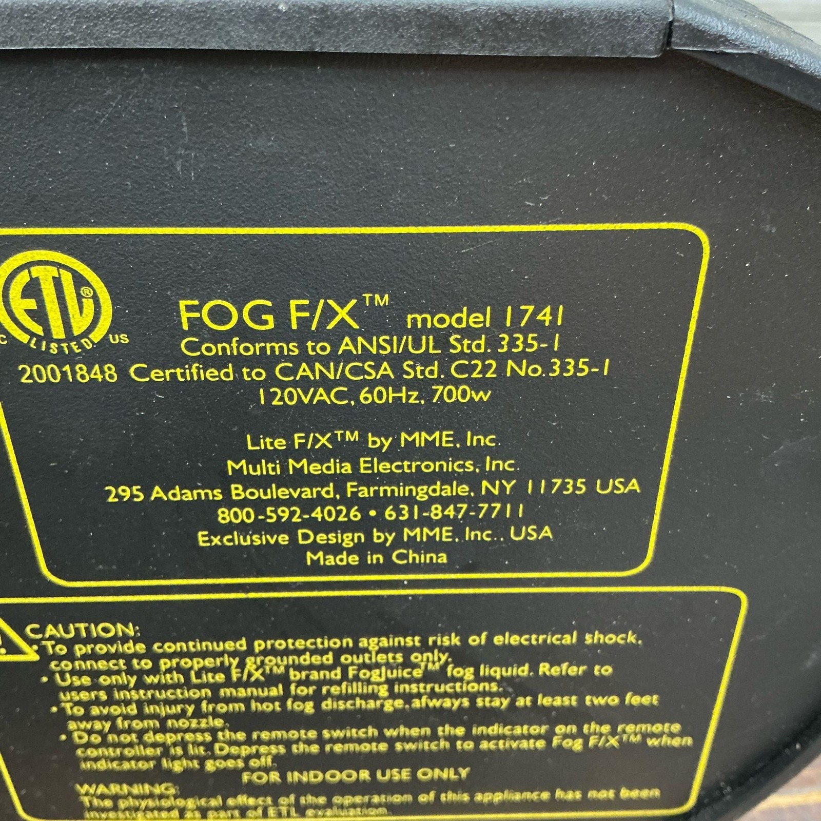 Lite F/X Fog Machine Model 1741 with Wired Remote Control