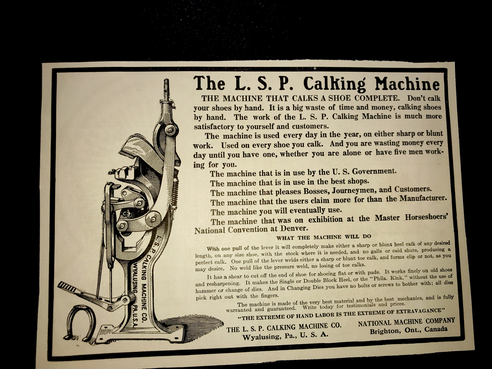 1913 L.S.P. Calling Machine Co Blacksmith Advertising - Wyalusing - Penns