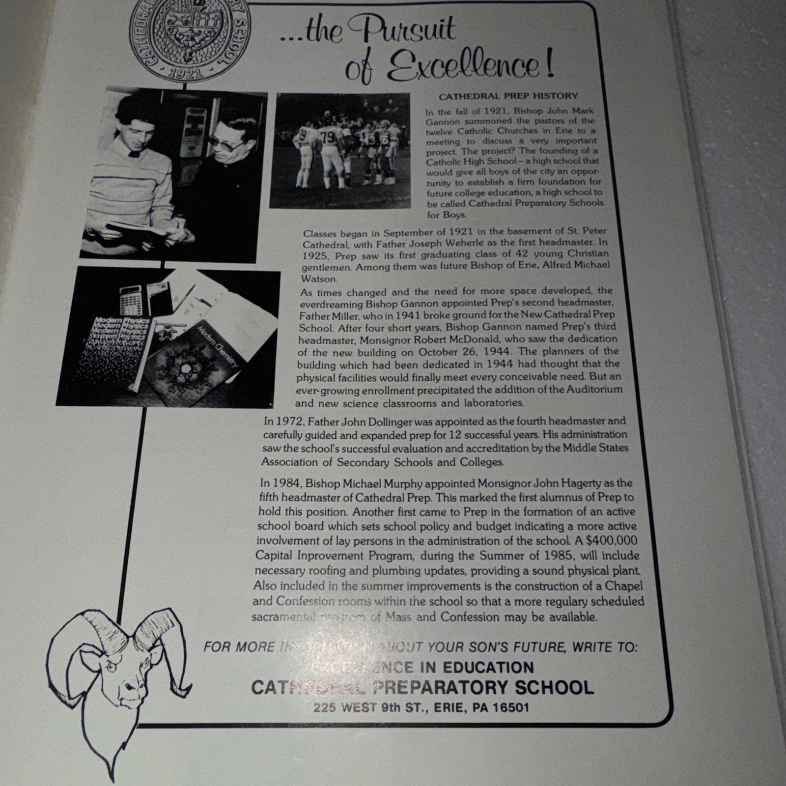 1985 Cathedral Prep School Erie Pa Football Program
