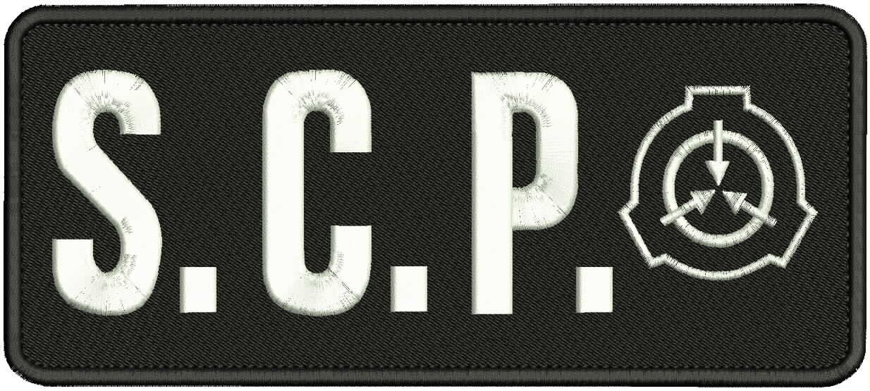 S.C.P. EMBROIDERY PATCHE 4X10 HOOK ON BACK WHITE ON BLACK