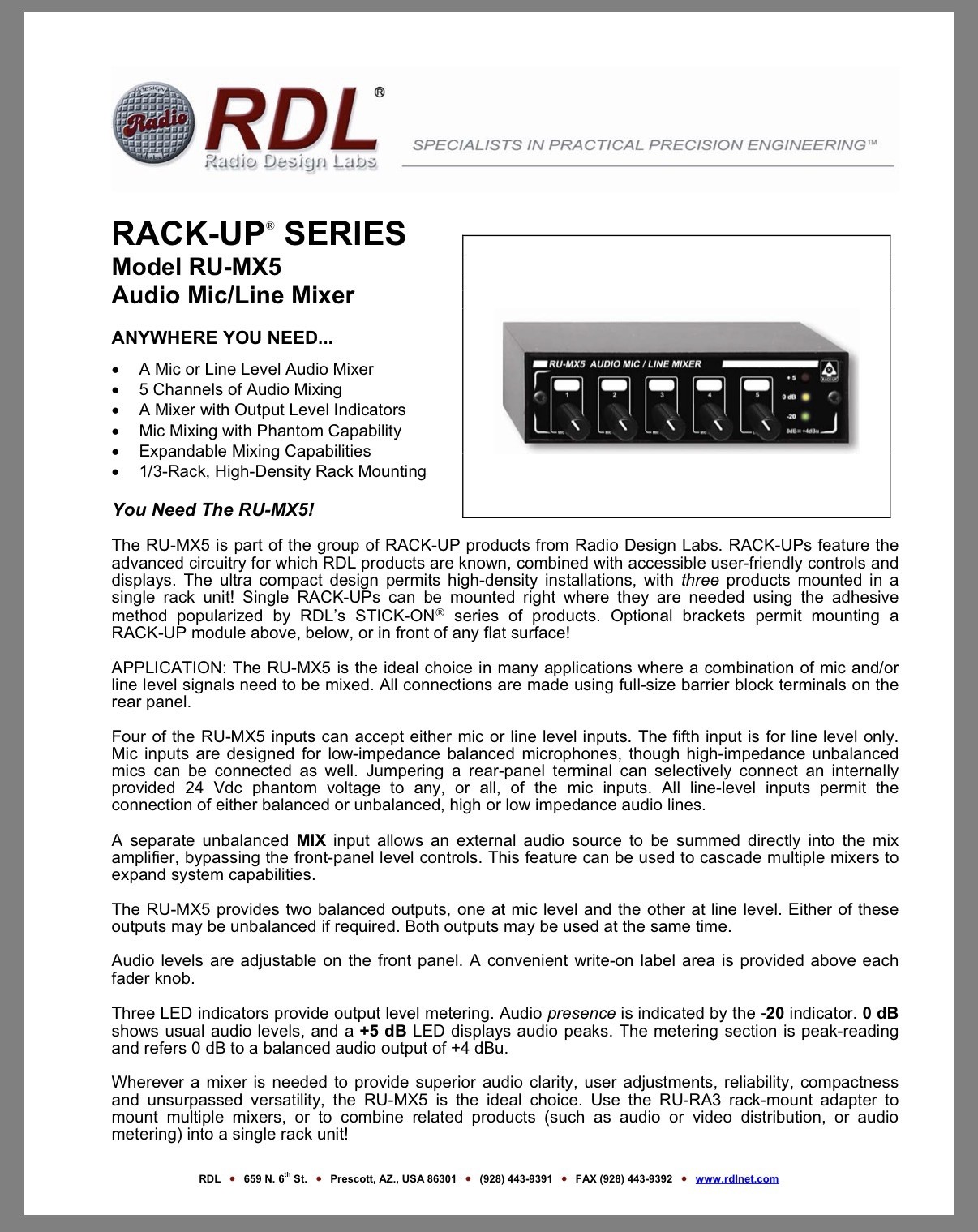 Rack-up RU-MX5 Audio Mic/Line Mixer