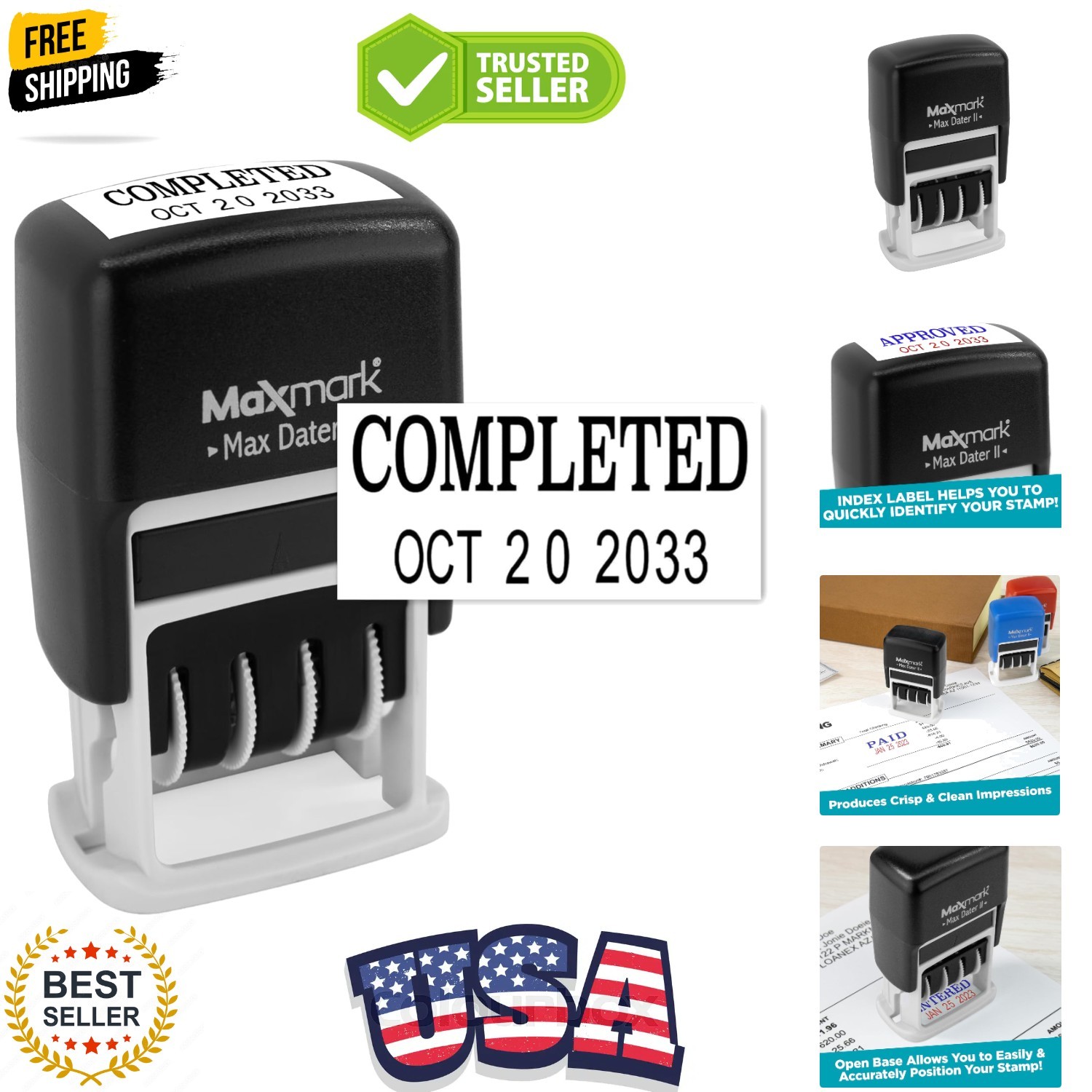 Self-Inking Rubber Date Office Stamp with Completed Phrase & Date - Black Ink...
