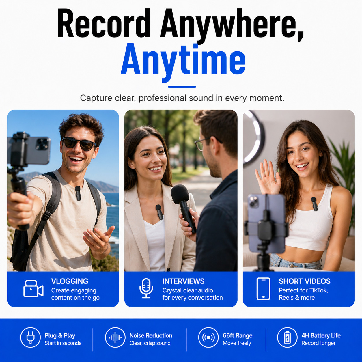 Lavalier Microphone Wireless Audio Video Recording Mini Mic For Android/iPhone
