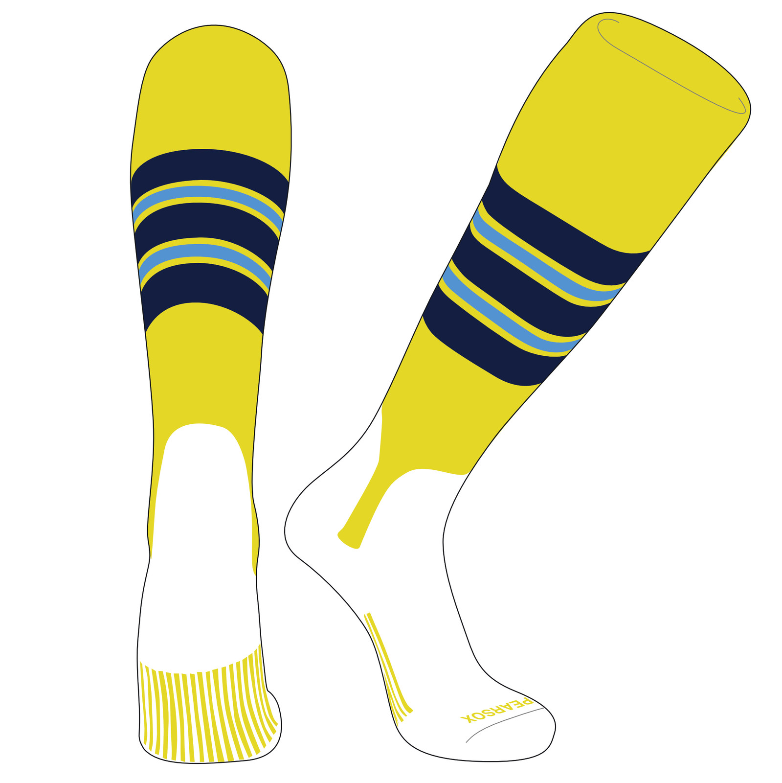 OTC Baseball Softball Stirrup Socks (E, 5in) Bright Yellow, Navy, Sky Blue