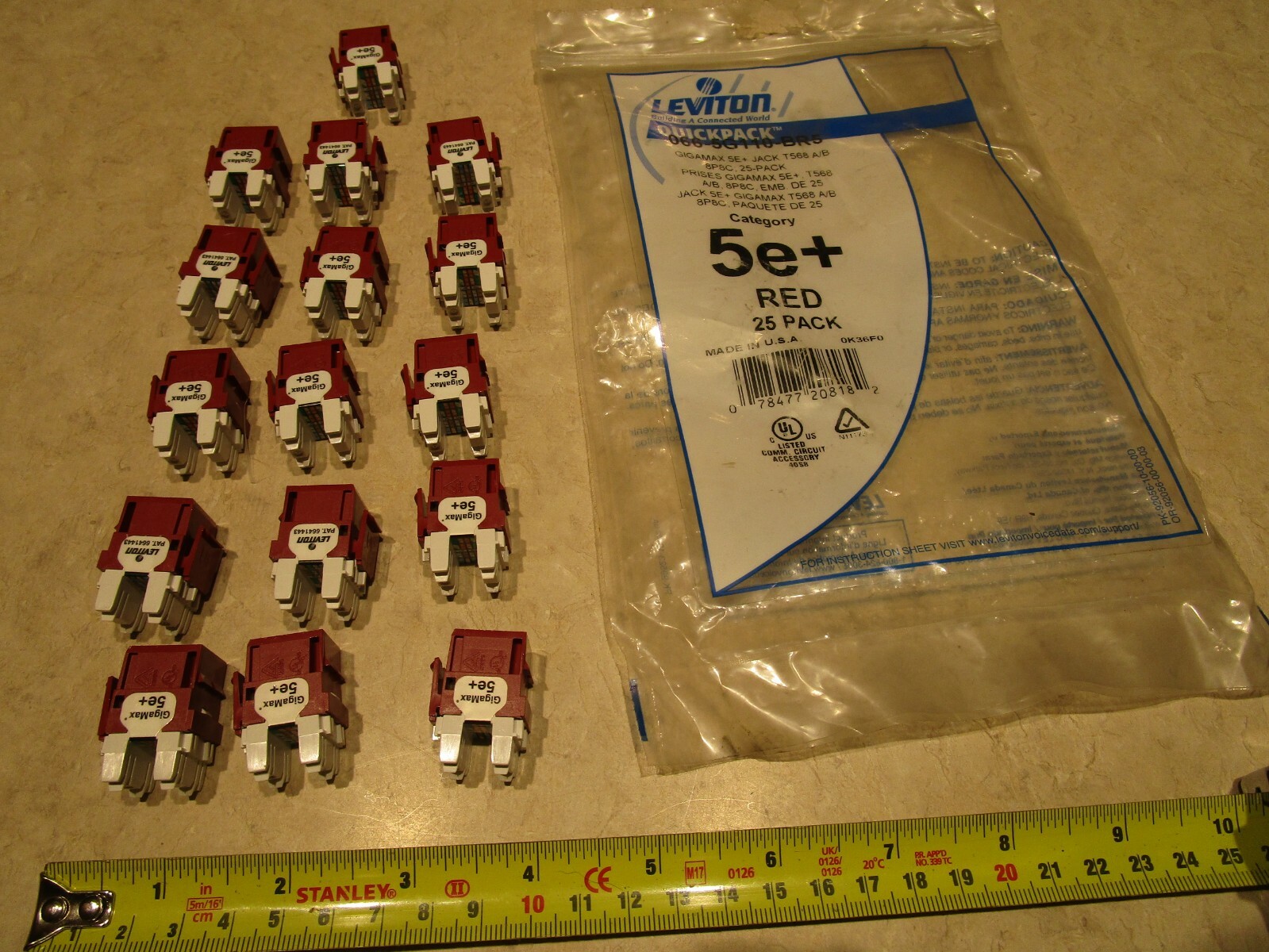 LOT OF 16 Leviton Red GIGAMAX 5e+ Jack T568 A/B 8P8C 066-5G110-BR5, A1170