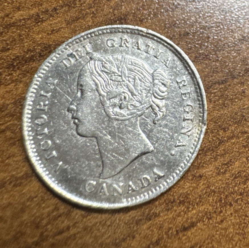 1891 Canada Silver 5 Cents Queen Victoria XF details - cleaned, Slightly Bent