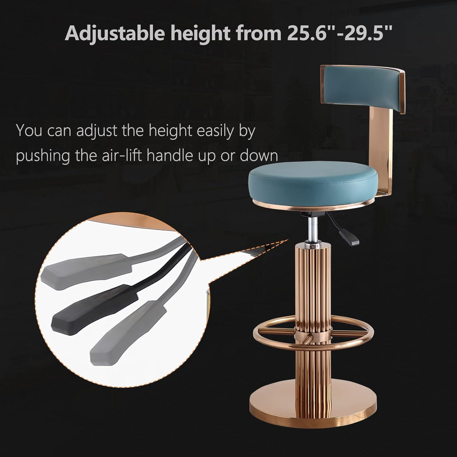 Modern Adjustable Height Swivel Bar Stools Set of 2 in Black & Blue