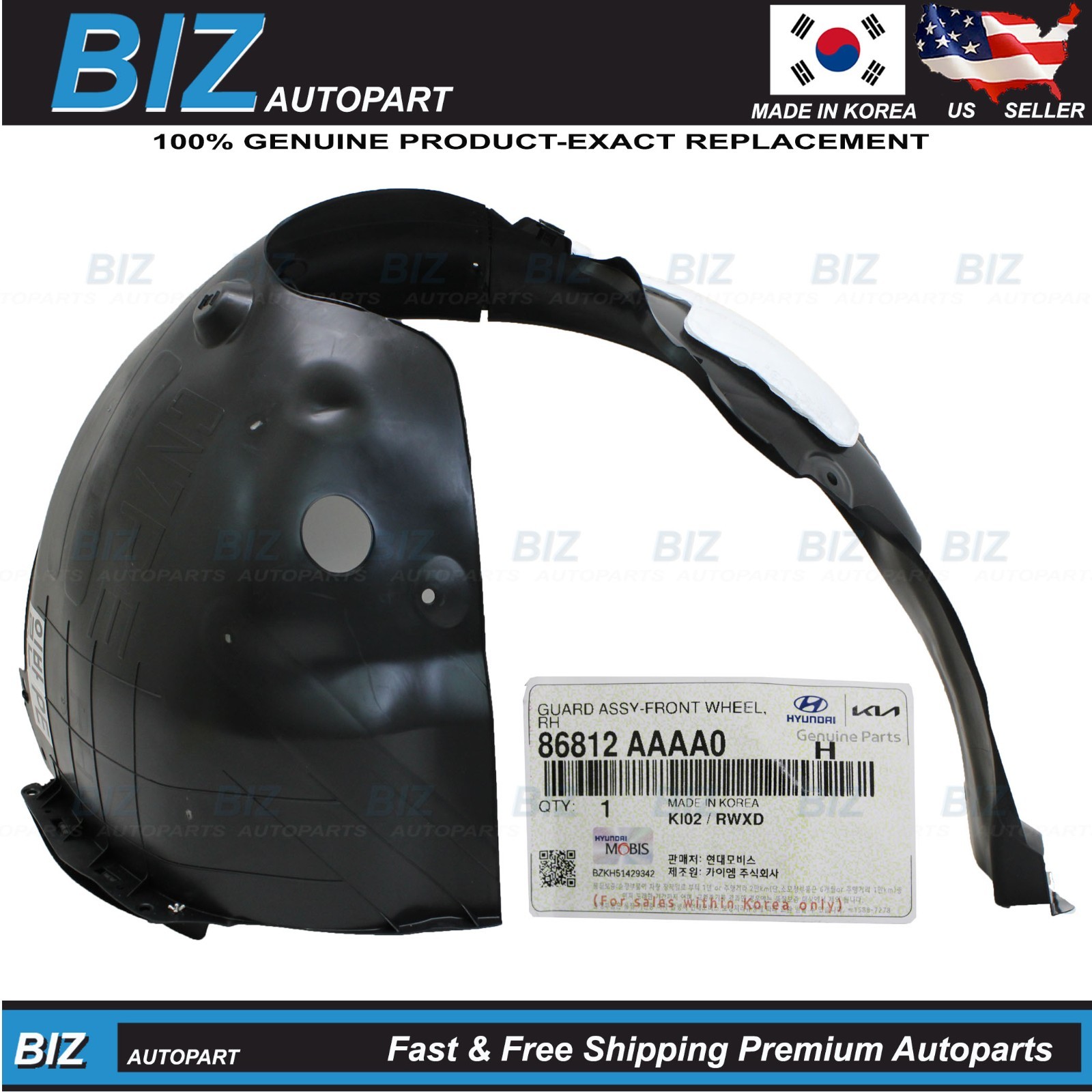 Genuine Front Fender Liner RIGHT RH for 2024-2026 Hyundai Elantra 86812-AAAA0