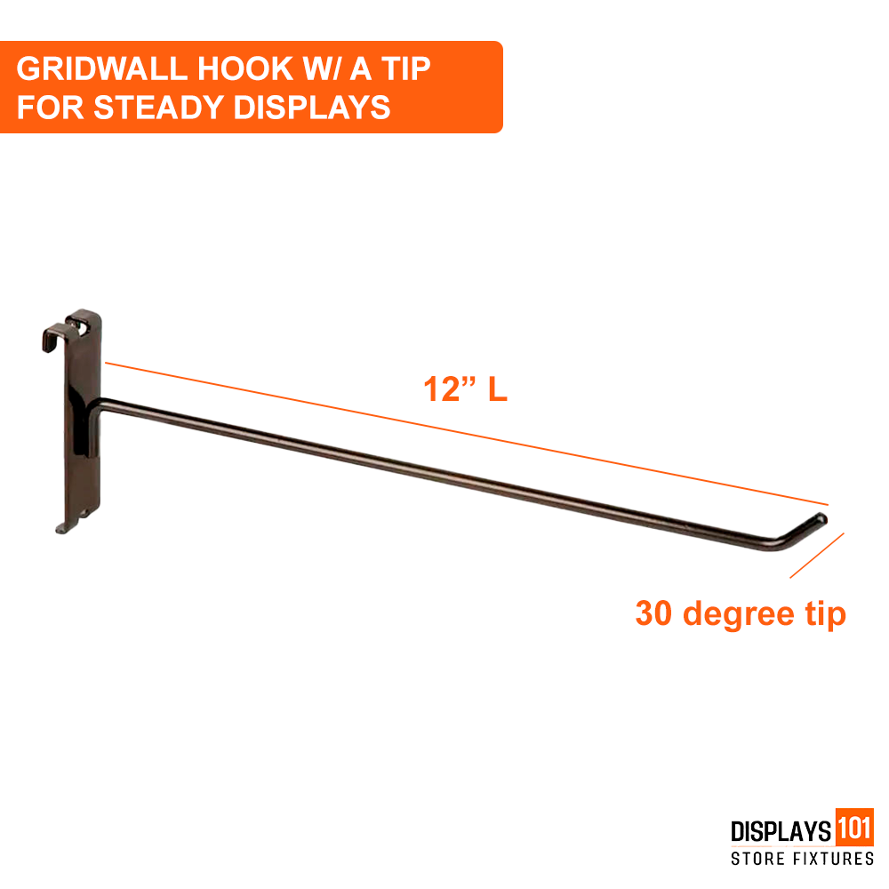 12" Gridwall Hooks - Black Hooks For Grid Panel Displays - NEW
