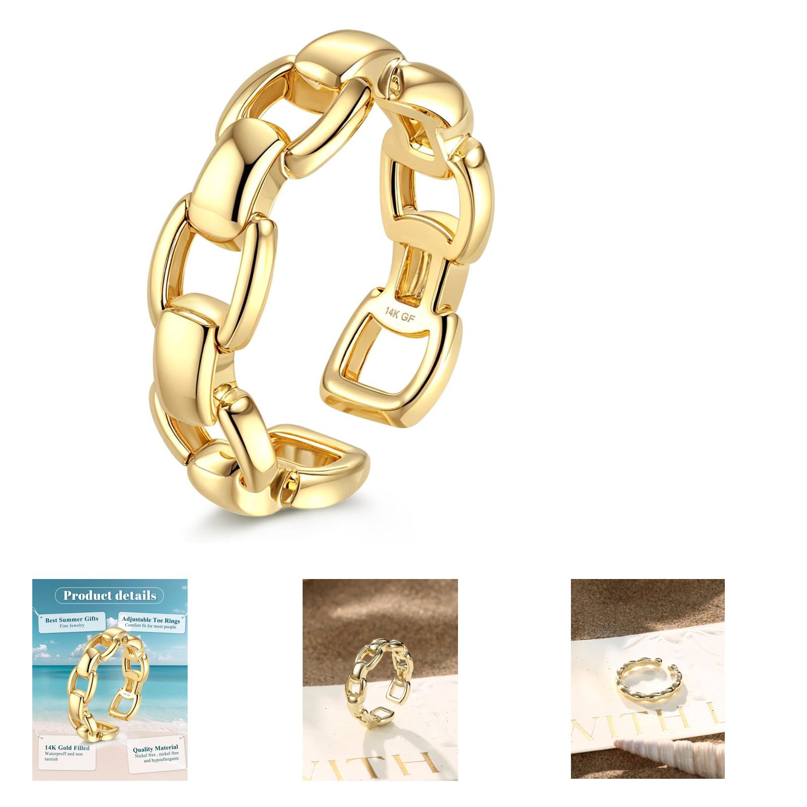 14K Gold Filled Toe Rings for Women Adjustable Open Summer Beach Foot Jewelry