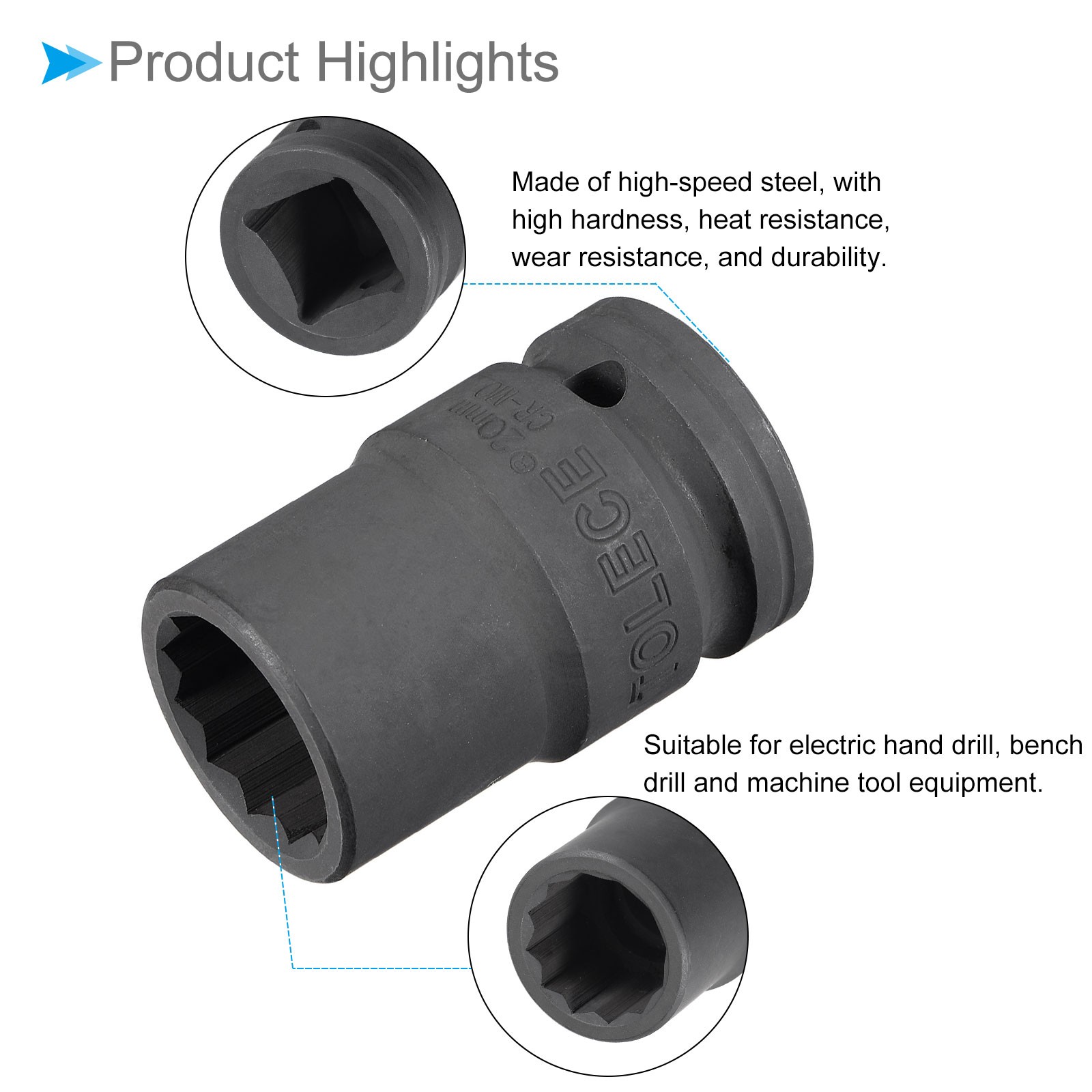 Impact Socket 3/4" Drive 20mm Socket 56mm 12 Point for DIY Hand Making