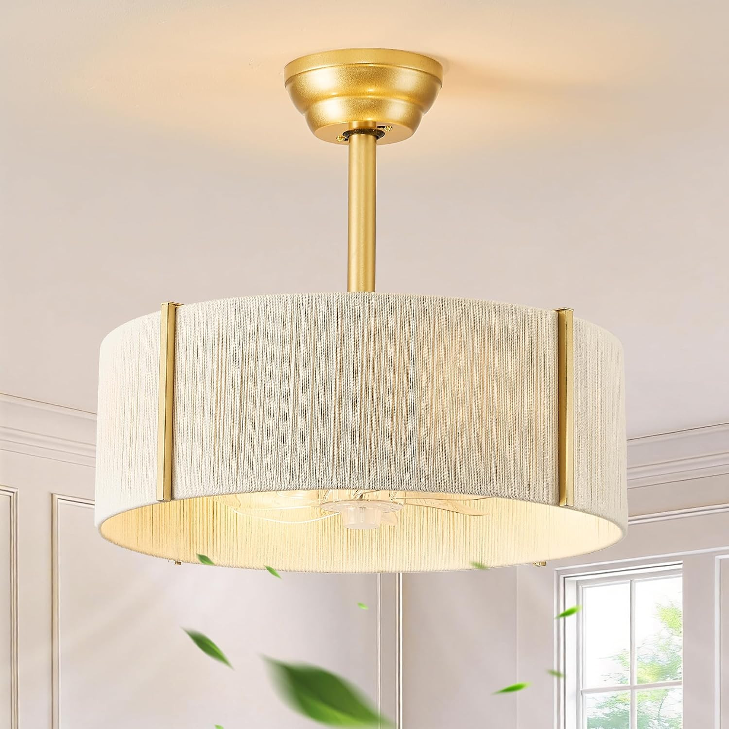 Boho Fandelier Ceiling Fan with Light, Rattan Caged Ceiling Fan with Light and R