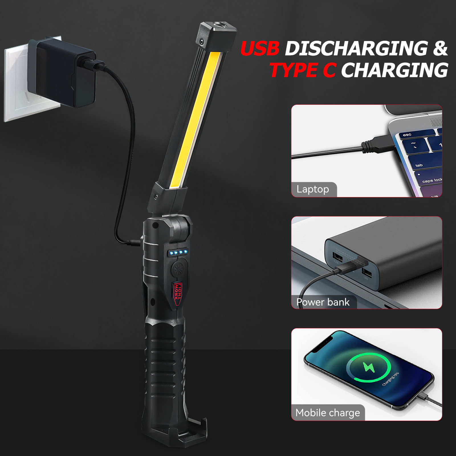 7Mode Rechargeable LED Work Light Mechanic Flashlight Lamp Magnetic Base Bright