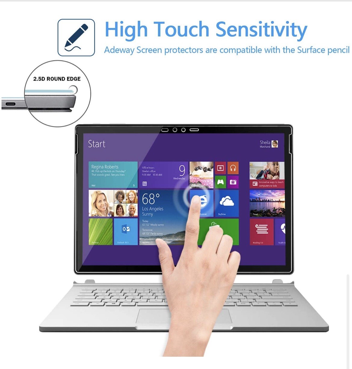adeway tempered glass screen protector for surface book 2 13.5inch 2pack